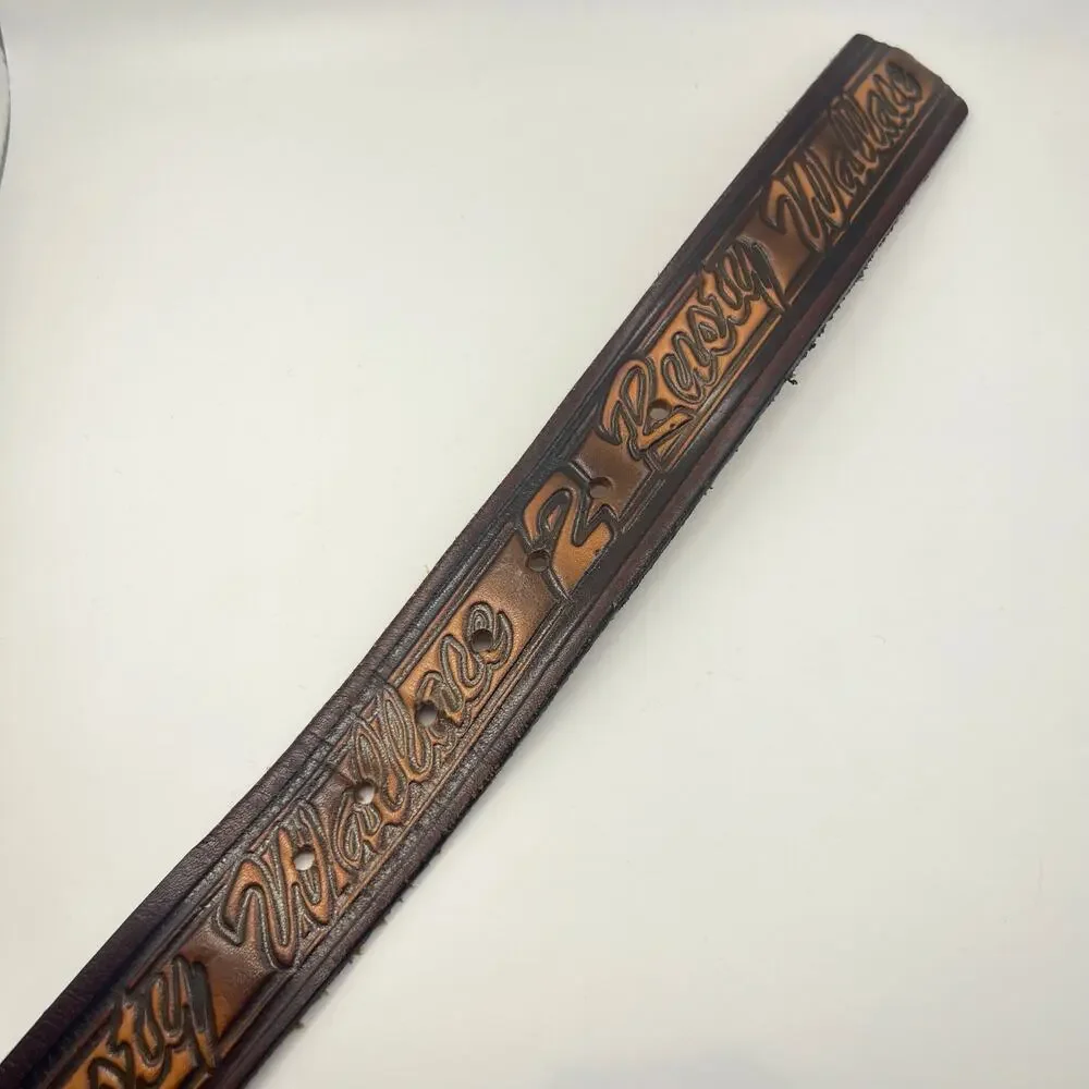 Vintage 80s Rusty Wallace Nascar Hand Tooled Leather Belt Size Medium Handmade